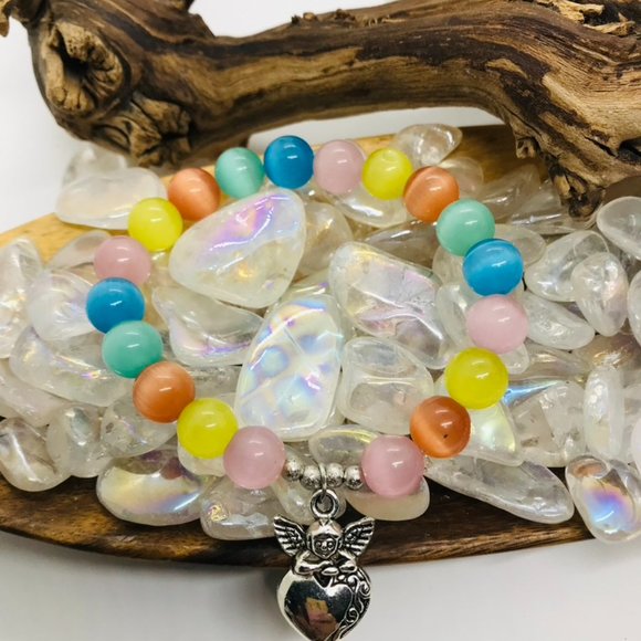 Rainbow Cat Eye Bracelet with Chrarm - Picture 2 of 3